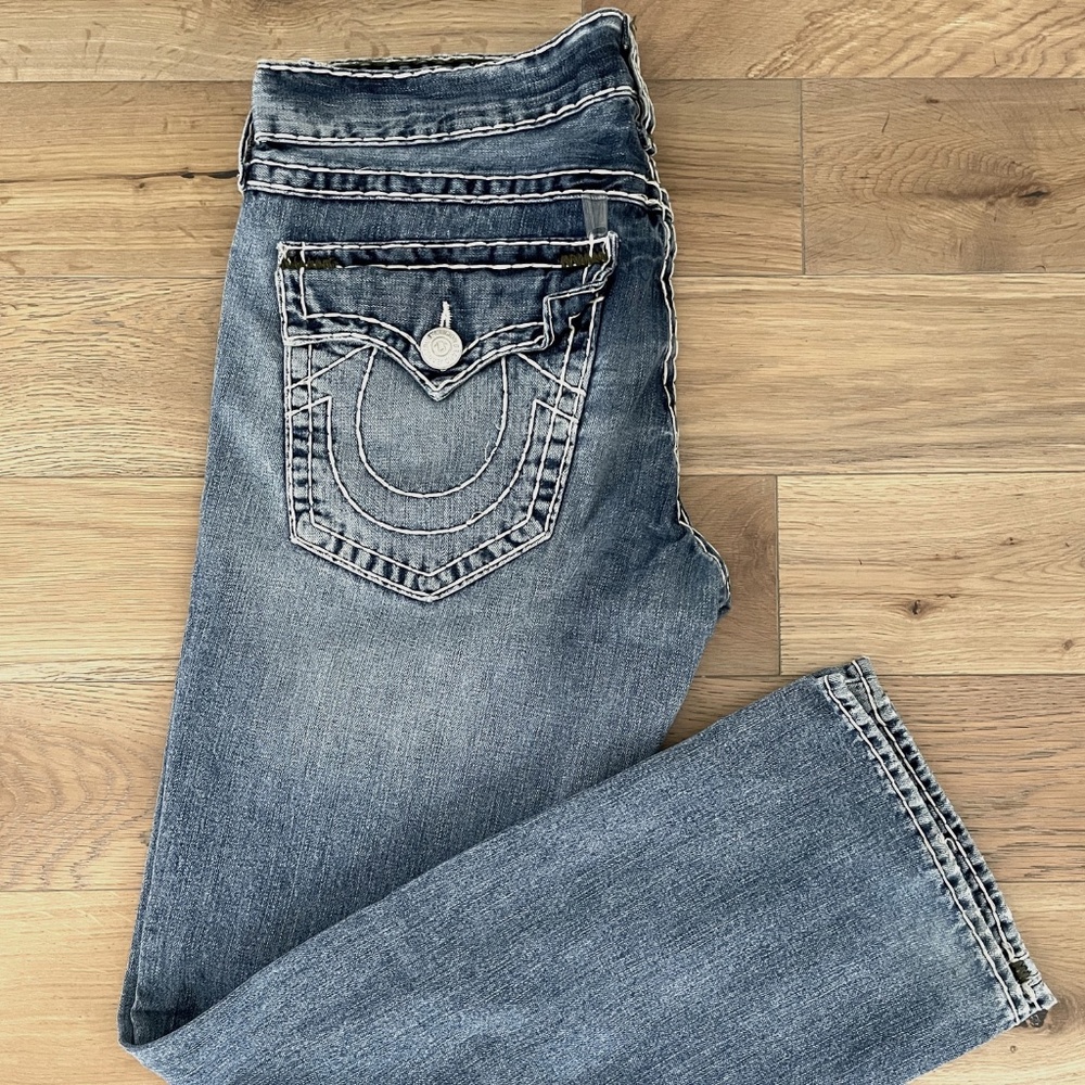 True Religion Men's Jean - World Tour Ricky Super T with Green Details - 36 x 33